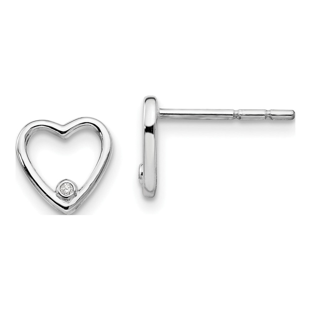 Sterling Silver 1mm Round Diamond Open Heart Stud Earrings