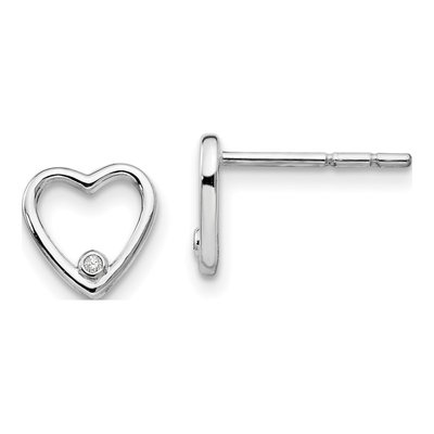 Sterling Silver 1mm Round Diamond Open Heart Stud Earrings