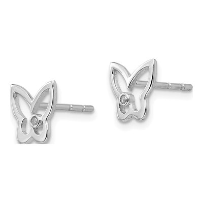 Sterling Silver 1mm Round Diamond Butterfly Stud Earrings – view 3