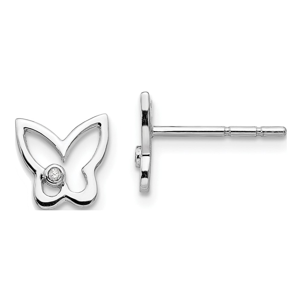 Sterling Silver 1mm Round Diamond Butterfly Stud Earrings