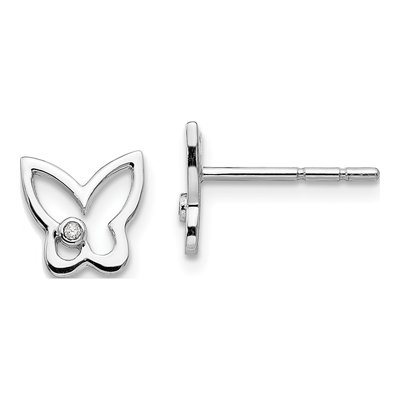 Sterling Silver 1mm Round Diamond Butterfly Stud Earrings