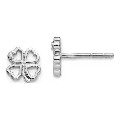 Sterling Silver 1mm Round Diamond Clover Stud Earrings