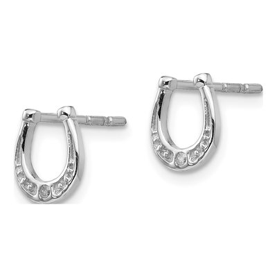 Sterling Silver 1mm Round Diamond Horseshoe Stud Earrings – view 3
