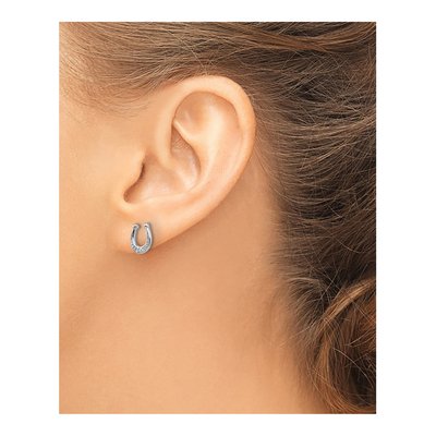 Sterling Silver 1mm Round Diamond Horseshoe Stud Earrings – view 4