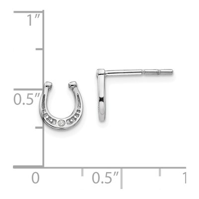 Sterling Silver 1mm Round Diamond Horseshoe Stud Earrings – view 5