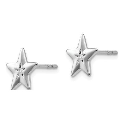 Sterling Silver 1.3mm Round Diamond Star Stud Earrings – view 3