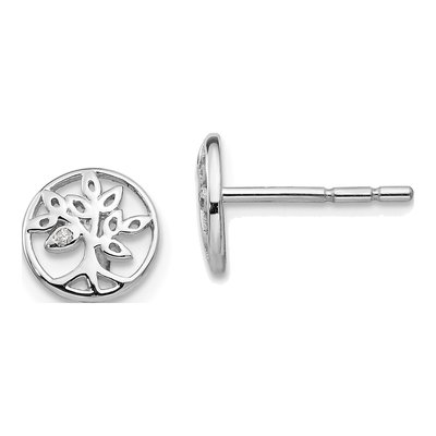 Sterling Silver 1mm Round Diamond Tree Stud Earrings