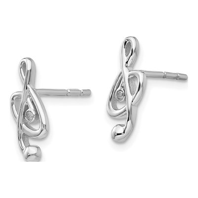 Sterling Silver 1mm Round Diamond Musical Note Stud Earrings – view 3