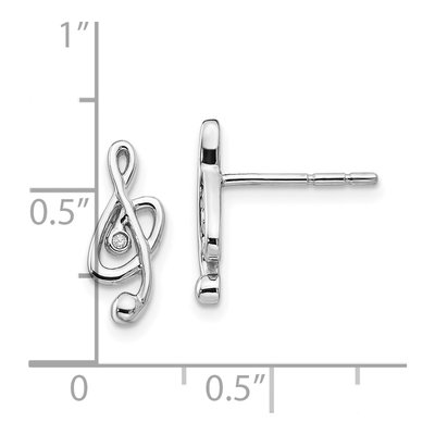 Sterling Silver 1mm Round Diamond Musical Note Stud Earrings – view 5