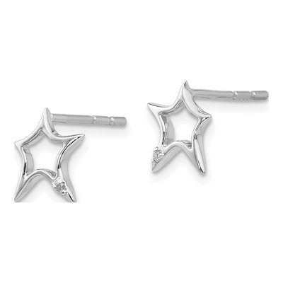 Sterling Silver 1mm Round Diamond Star Stud Earrings – view 3