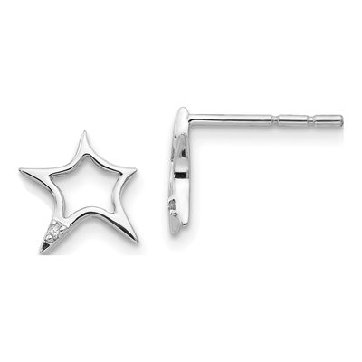 Sterling Silver 1mm Round Diamond Star Stud Earrings