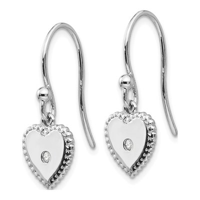 Sterling Silver Diamond Heart Dangle Earrings – view 3