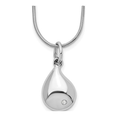 Sterling Silver Diamond Teardrop Pendant Necklace