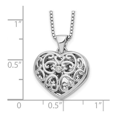 Sterling Silver Diamond Filigree Heart Locket Necklace – view 4