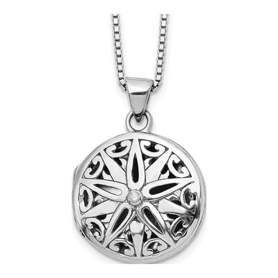 Sterling Silver Diamond Star Locket Necklace