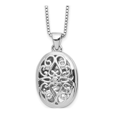 Sterling Silver Diamond Filigree Locket Necklace