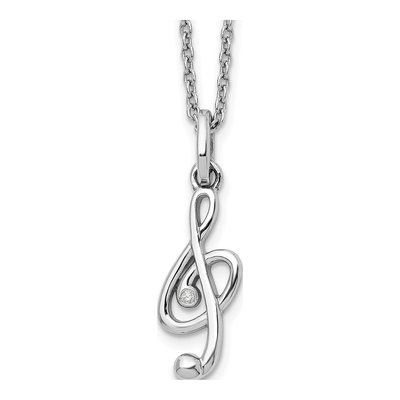Sterling Silver Diamond Music Note Necklace