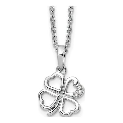 Sterling Silver Diamond Clover Necklace