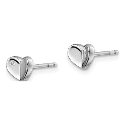 Sterling Silver 1mm Round Diamond Heart Stud Earrings – view 3