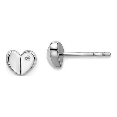 Sterling Silver 1mm Round Diamond Heart Stud Earrings