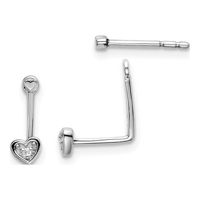 Sterling Silver Diamond Heart Front Back Dangle Earrings