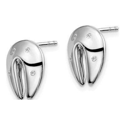 Sterling Silver 1mm Round Diamond Fortune Cookie Stud Earrings – view 3
