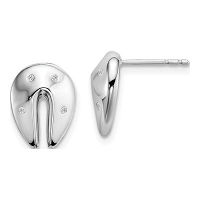 Sterling Silver 1mm Round Diamond Fortune Cookie Stud Earrings