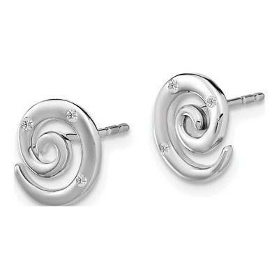 Sterling Silver 1mm Round Diamond Swirl Stud Earrings – view 3