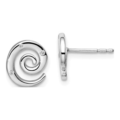 Sterling Silver 1mm Round Diamond Swirl Stud Earrings