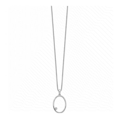 Sterling Silver Diamond Open Oval Pendant Necklace – view 3