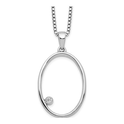 Sterling Silver Diamond Open Oval Pendant Necklace