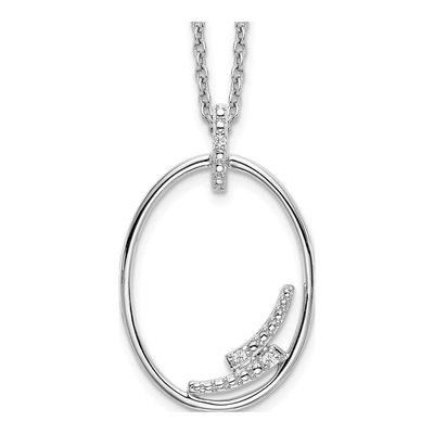 Sterling Silver Diamond Open Oval Pendant Necklace