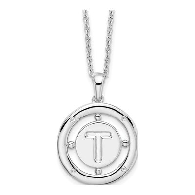 Sterling Silver Diamond Letter T Necklace