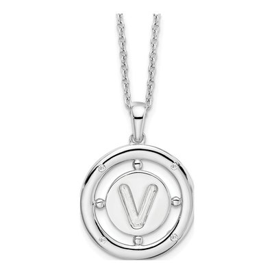 Sterling Silver Diamond Letter V Necklace