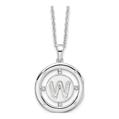 Sterling Silver Diamond Letter W Necklace