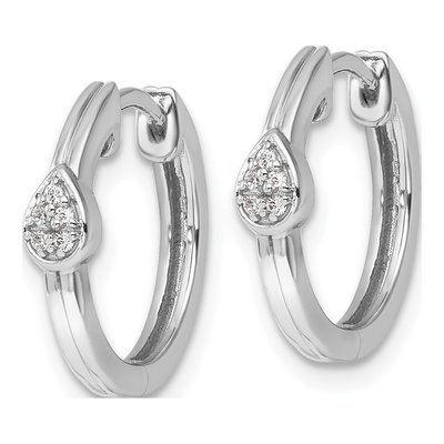 Sterling Silver 1/20 ct tw 16mm Diamond Teardrop Huggie Hoop Earrings – view 2