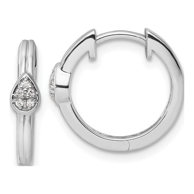 Sterling Silver 1/20 ct tw 16mm Diamond Teardrop Huggie Hoop Earrings