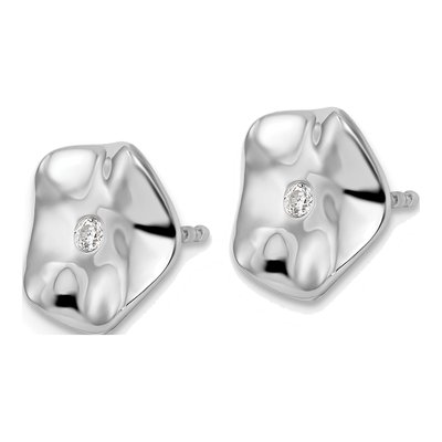Sterling Silver 1/20 ct tw 1.8mm Round Diamond Wavy Disk Stud Earrings – view 2
