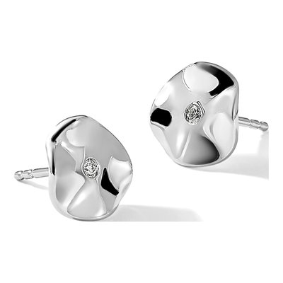 Sterling Silver 1/20 ct tw 1.8mm Round Diamond Wavy Disk Stud Earrings – view 5