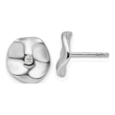 Sterling Silver 1/20 ct tw 1.8mm Round Diamond Wavy Disk Stud Earrings