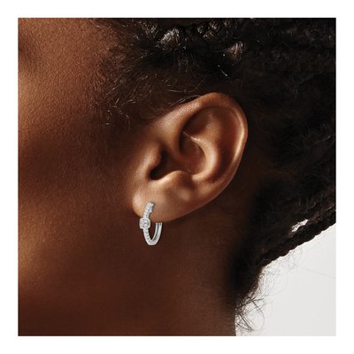 Sterling Silver 16mm Diamond Huggie Hoop Earrings – view 3