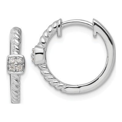 Sterling Silver 16mm Diamond Huggie Hoop Earrings