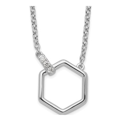 Sterling Silver Diamond Hexagon Necklace