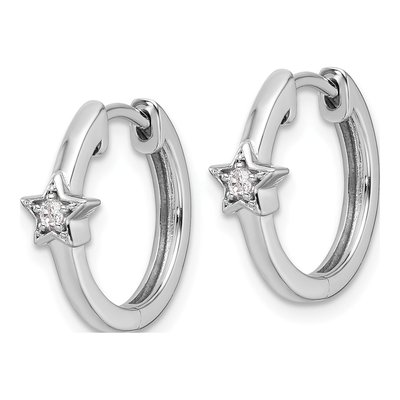 Sterling Silver 1/20 ct tw 16mm Diamond Star Huggie Hoop Earrings – view 2