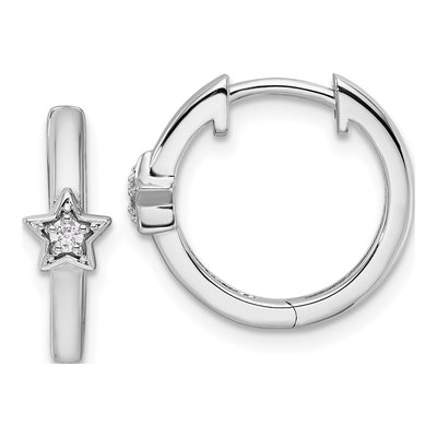 Sterling Silver 1/20 ct tw 16mm Diamond Star Huggie Hoop Earrings