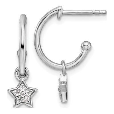 Sterling Silver 0.09 ct tw Diamond Star Dangle Earrings