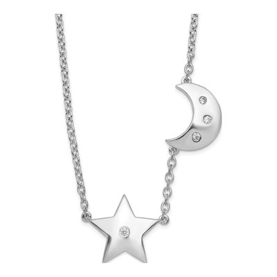 Sterling Silver 1/20 ct tw Diamond Star Moon Necklace