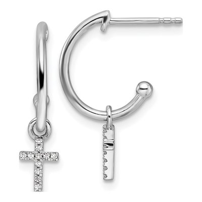 Sterling Silver 1/15 ct tw Diamond Cross Dangle Earrings