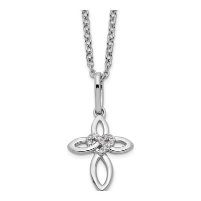 Sterling Silver Diamond Cross Heart Necklace