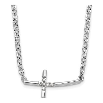 Sterling Silver Diamond Sideways Cross Necklace